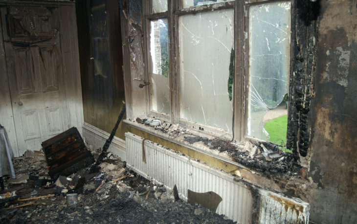 a fire damaged in living room