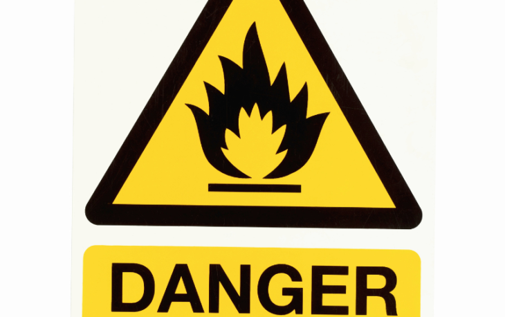 Danger fire risk alert notice board