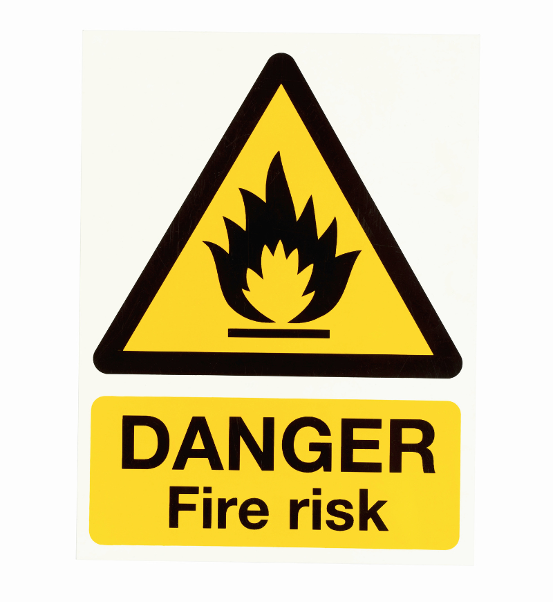 Danger fire risk alert notice board