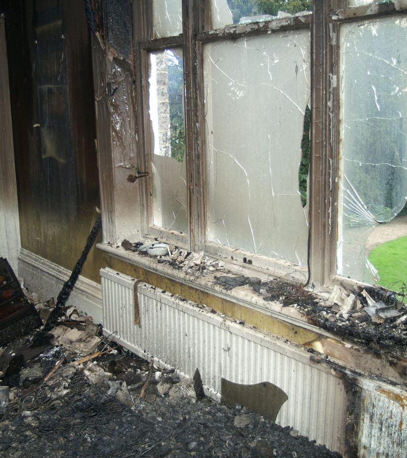a fire damaged in living room